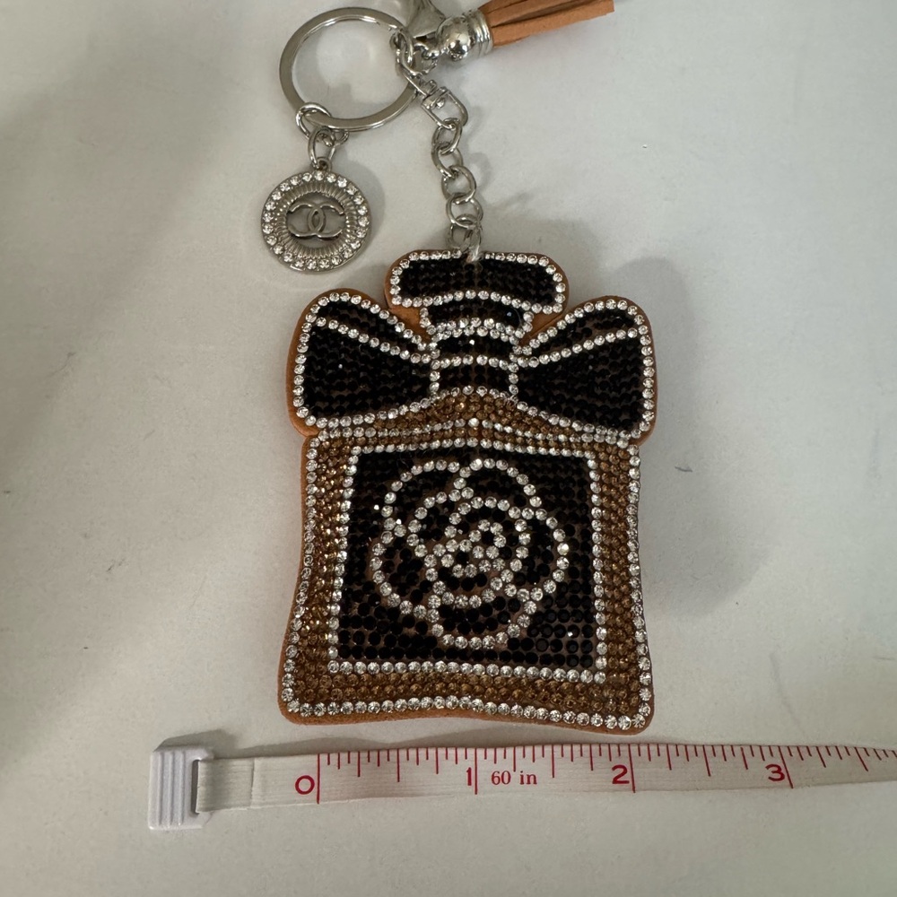 Upcycled Elegant Brown and Gold Rhinestone Perfume Keychain - Picture 3 of 3